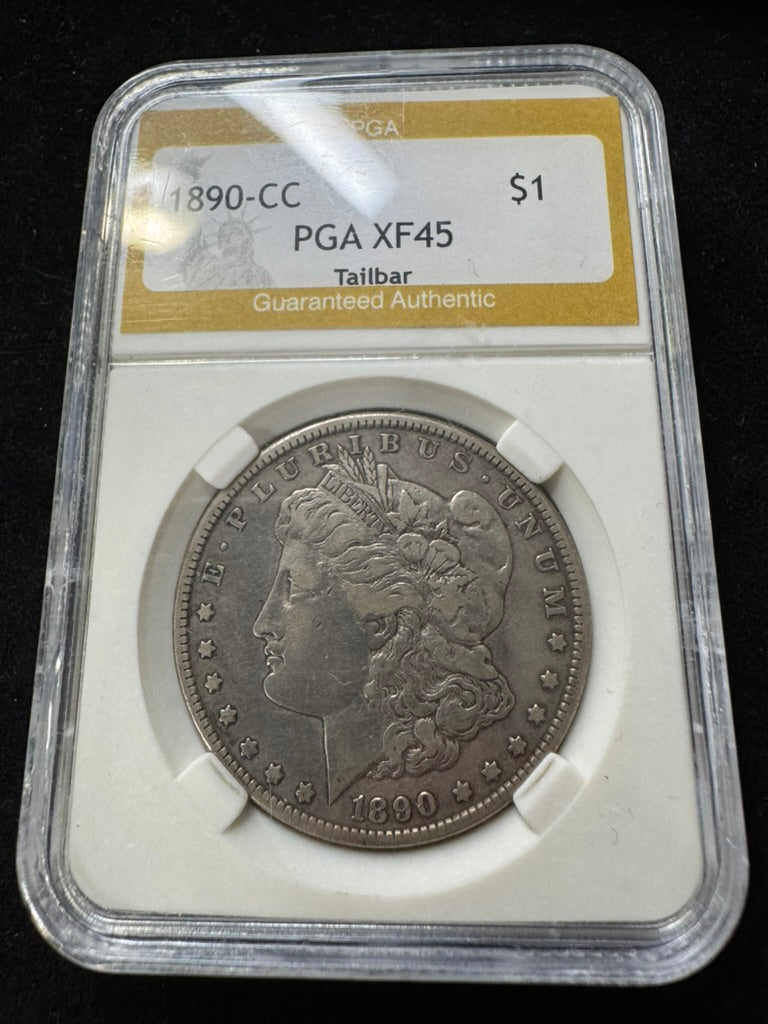 1890-CC $1 Morgan Dollar - PGA Holder XF45 - Tailbar VAM